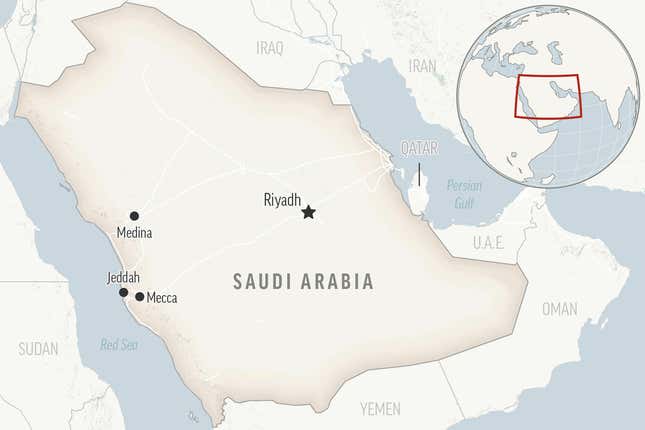 This is a locator map for Saudi Arabia with its capital, Riyadh. (AP Photo)