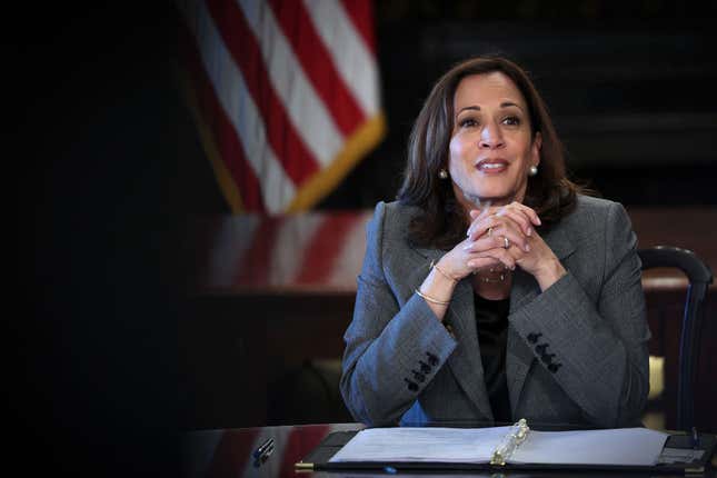 U.S. Vice President Kamala Harris delivers remarks during a meeting with legal experts on the pending Supreme Court decision impacting the Roe vs. Wade case at the White House complex on June 14, 2022, in Washington, DC
