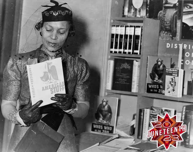 Author Zora Neale Hurston (1891-1960) at a book fair, New York, New York, circa 1937.