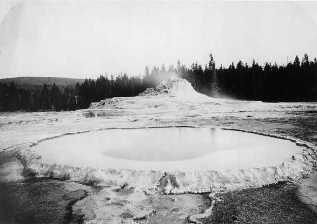 Hot Springs and the Castle Geyser, Yellowstone National Park, 1872.