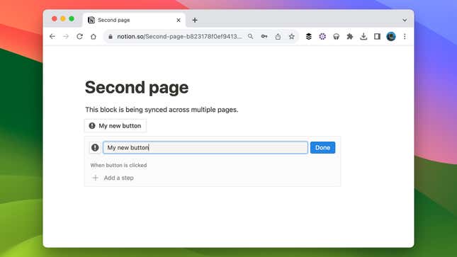 Notion comes with its own button builder.Screenshot: Notion