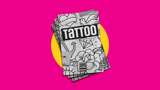 The black-and-white cover of Tattoo on a bright pink background