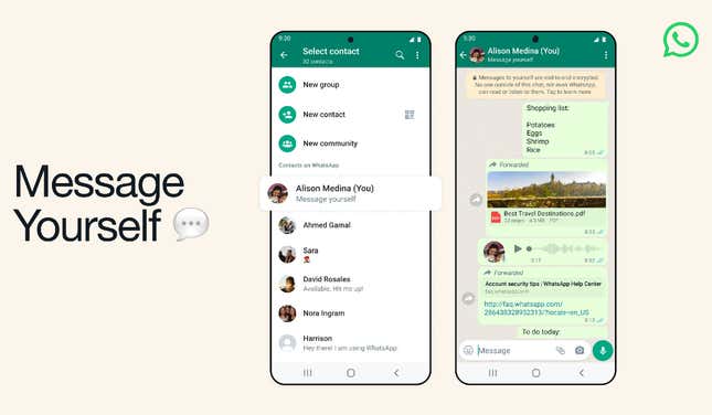La nueva función de WhatsApp para enviarse mensajes a uno mismo permite guardar datos importantes y más.