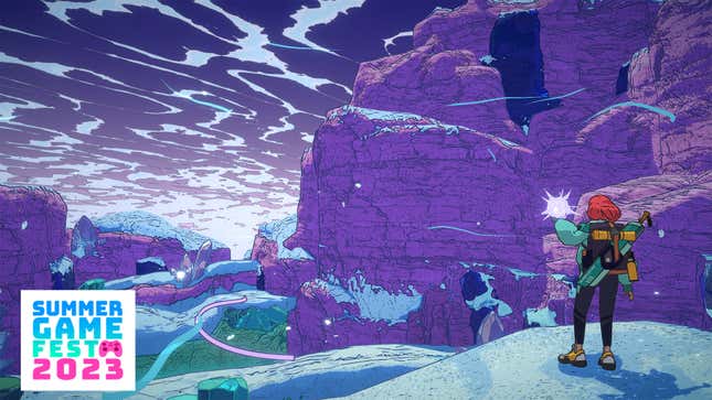 Luisa, the Dungeons of Hinterberg protagonist, stands overlooking a purple and teal ice-covered dungeon.