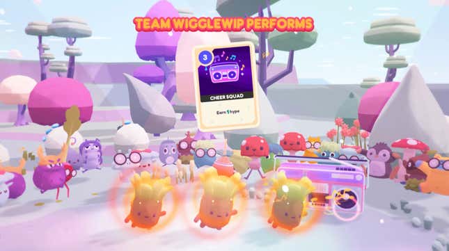 Creatures dance battle in Ooblets.