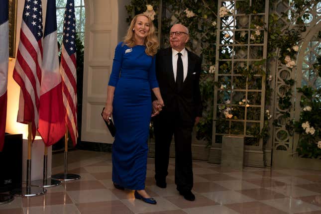 Rupert Murdoch and his wife Jerry arrive at the White House for a state dinner April 24, 2018.