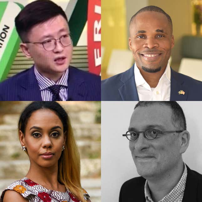 (Top L-R) Cheng Cheng, W. Gyude Moore (Bottom L-R) Hannah Ryder; Cobus van Staden