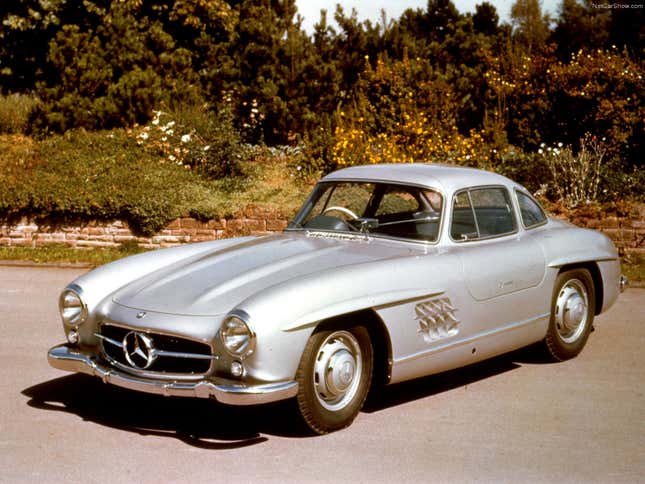 A vintage photo of a Mercedes 300SL Gullwing