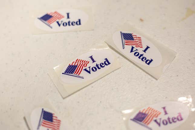 AUSTIN, TX - MARCH 01: I voted for stickers at the Millennium Youth Entertainment Complex on March 1, 2022, in Austin, Texas. Today Texans are headed to the polls to vote in the state’s first primary of the 2022 midterm election season.