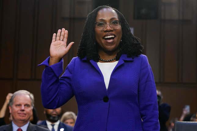 Supreme Court nominee Judge Ketanji Brown Jackson is sworn in for her confirmation hearing before the Senate Judiciary Committee March 21, 2022, on Capitol Hill in Washington.