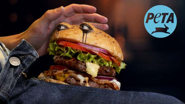Image for article titled Unsettling PETA Ad Features Sobbing Burger Giving Man Blow Job