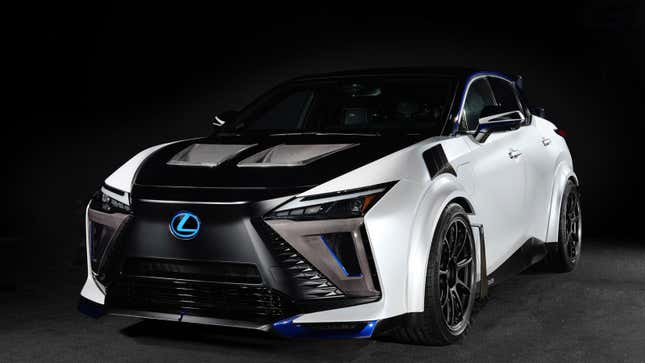 A photo of the black and white Lexus RZ SUV concept car. 