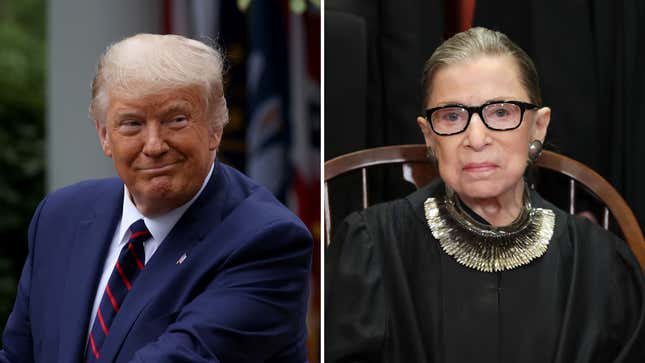 photo split of president Donald Trump and Supreme Court Justice Ruth Bader Ginsburg