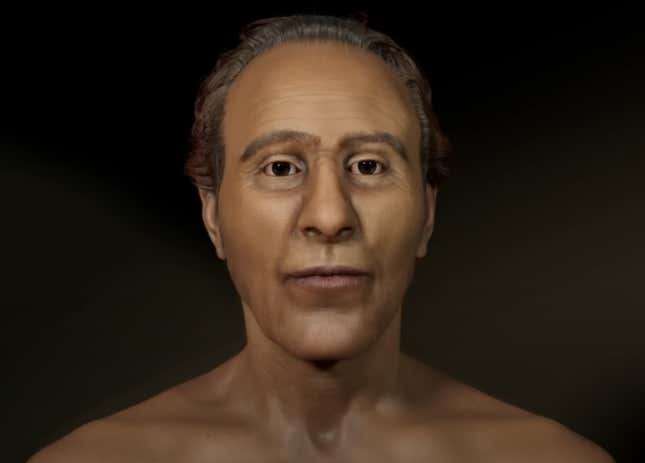 Imagen del rostro del faraón Ramsés II reconstruida a los 45 años