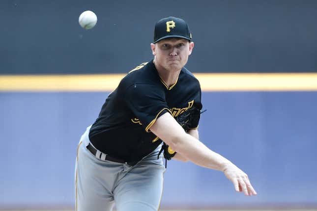 Jun 17, 2023; Milwaukee, Wisconsin, USA; Pittsburgh Pirates pitcher Mitch Keller (23) pitches against the Milwaukee Brewers in the first inning at American Family Field.
