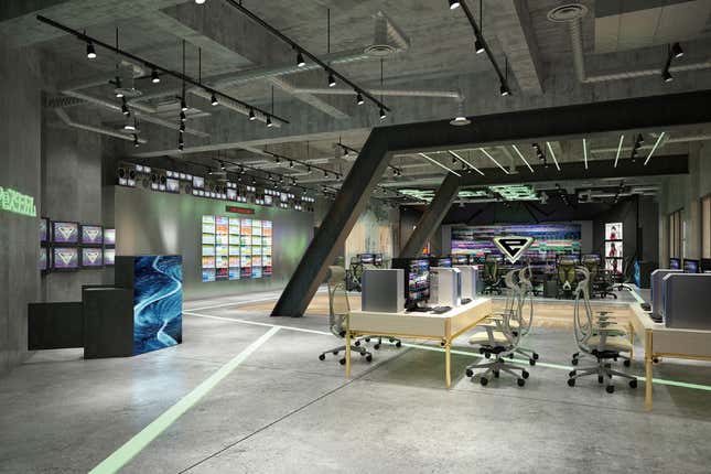 Inside the school, there are lots of computers.