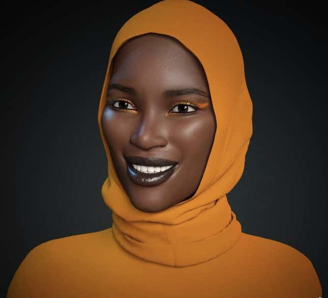A 3D rendition of a model in hijab by Idiat Shiole