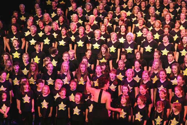 Rock choir rehearsal.