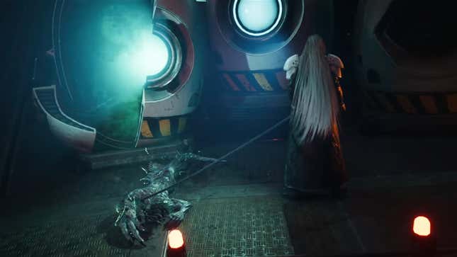 Sephiroth stands next to the body of a monster.