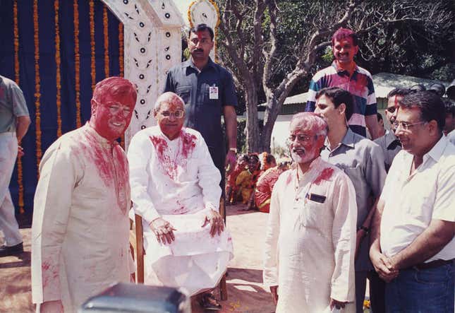 Pressler (left) with former Indian prime minister Atal Bihari Vajpayeee (centre).