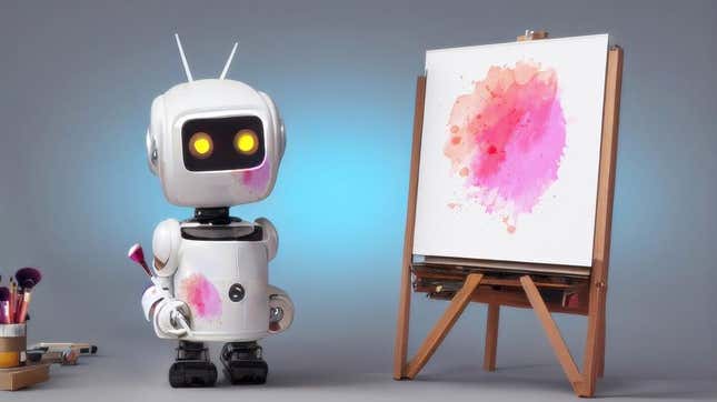An illustration of a robot painting on a canvas.