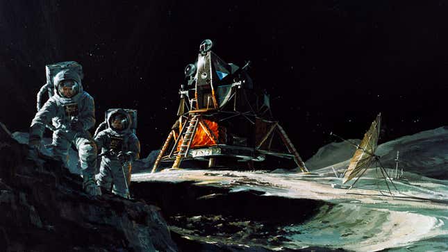 NASA concept art depicting the Apollo 13 mission (which never actually made it to the lunar surface). 