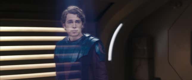 A hologram of a Clone Wars-era Anakin Skywalker.