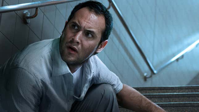 Image for article titled Terrified Pedestrian Narrowly Escapes Tesla By Jumping Across Rooftops, Hiding In Stairwell