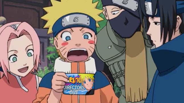 Sakura, Kakashi, and Sasuke watch Naruto gasp in shock at a photo of the YouTube thumbnail for The Ocean Cut.