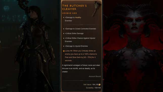A composite image shows stats for the Butchers Cleaver.