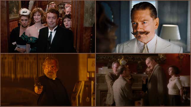 Clockwork from top left: Clue (Screenshot: Paramount Pictures/Youtube), Death On The Nile (Screenshot: 20th Century Studios/YouTube), Gosford Park (Screenshot: Focus Features/YouTube), Bad Times At The El Royale (Screenshot: 20th Century Studios/YouTube)