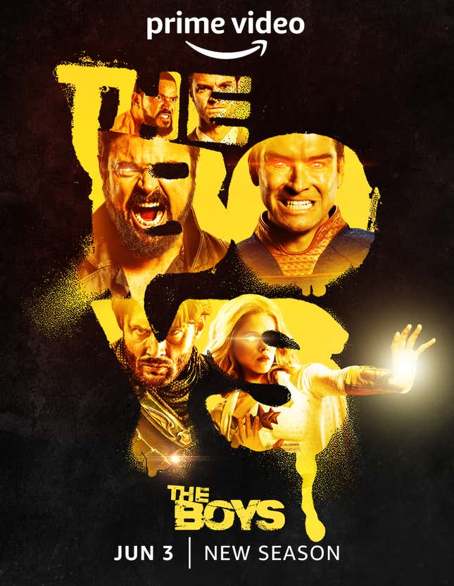 one sheet poster for Prime Video new season of The Boys with cast and release date of june 3