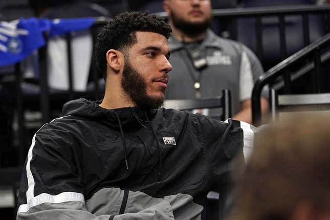 Apr 10, 2022; Minneapolis, Minnesota, USA;  Chicago Bulls guard Lonzo Ball (2) looks on against the Minnesota Timberwolves during the fourth quarter at Target Center.