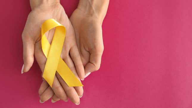The yellow ribbon is intended to represent suicide awareness.