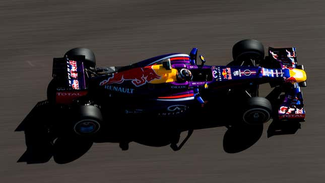 Sebastian Vettel driving the RB9 at the Circuit of the Americas in 2013