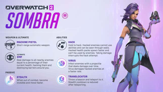 An image breaks down Sombra's new moveset after her rework.
