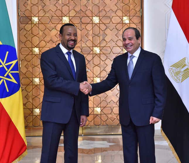 Egyptian President Abdel-Fattah el-Sissi, right, with Ethiopian Prime Minister Abiy Ahmed, in Cairo.