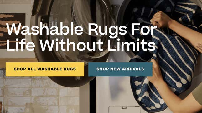 screenshot from Ruggable website that says "washable rugs for life without limits"