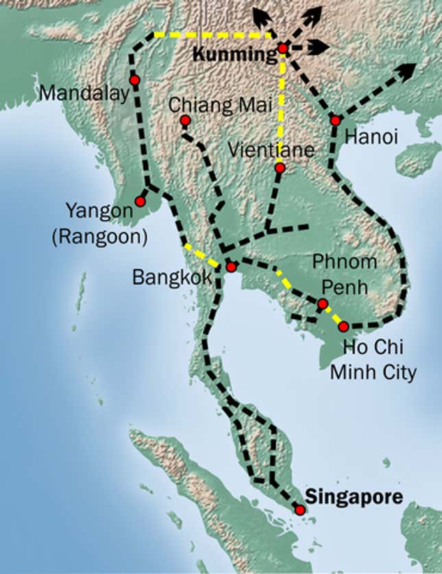 Map 2. The Kunming-Singapore rail link.