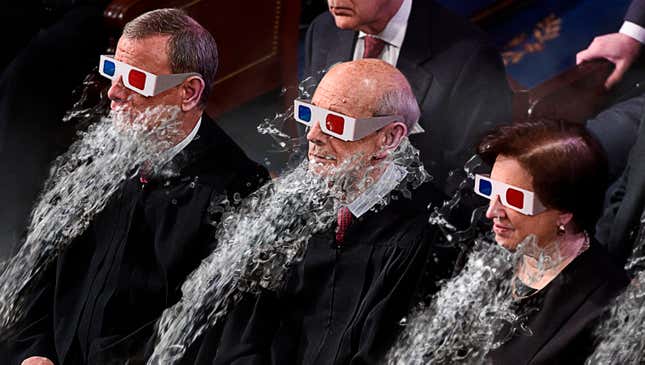 Image for article titled Guests’ Chairs Tilt, Spray Water At Them During First-Ever 4D State Of The Union Address