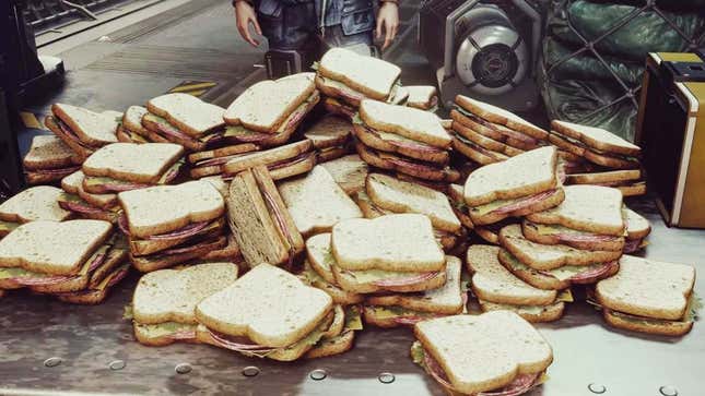 A screenshot shows a pile of digital sandwiches as seen in Starfield. 