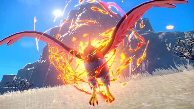 An image of a flame-bird creature in Pokémon Scarlet and Violet.