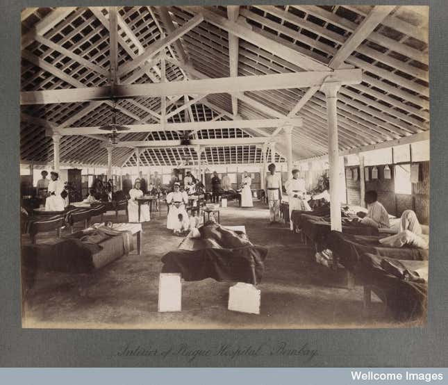 Interior of a temporary hospital for plague victims, Bombay.