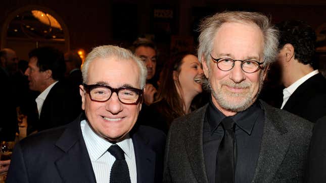 Directors Martin Scorsese (L) and Steven Spielberg attend the 12th Annual AFI Awards held at the Four Seasons Hotel Los Angeles at Beverly Hills on January 13, 2012 