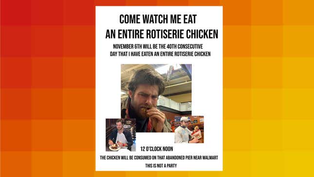 Image for article titled Meet the Man Attempting to Eat 40 Rotisserie Chickens in 40 Days