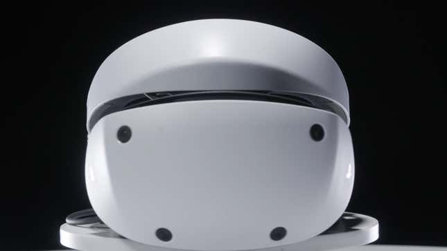 A front picture of PS VR2 shows the four external cameras.