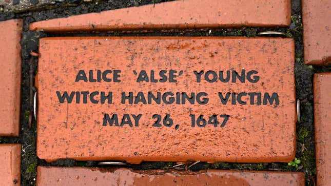 A brick memorializing Alice ‘Alse’ Young is placed in a town Heritage Bricks installation in Windsor, Conn.