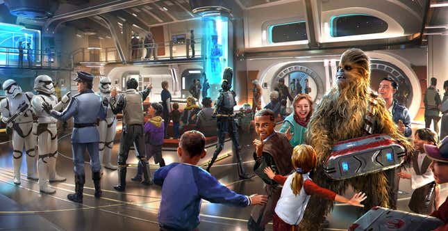 Imagen promocional de una de las aventuras para niños en el hotel Star Wars: Galactic Starcruiser