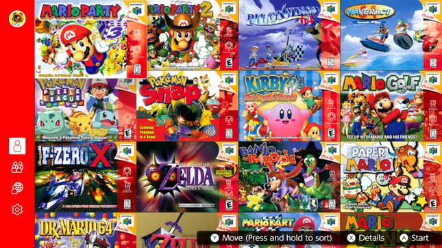 A screenshot shows a selection of N64 games available on Switch Online.