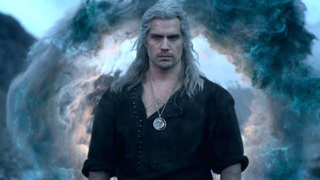 A Witcher still shows Geralt walking out of a portal.